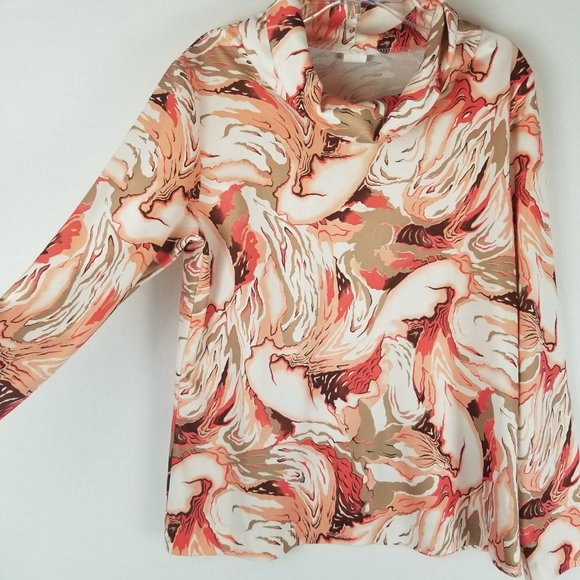 Vintage Stone Marbled Geode Print Cowl Neck Long Sleeve Blouse Sz M - Picture 2 of 5